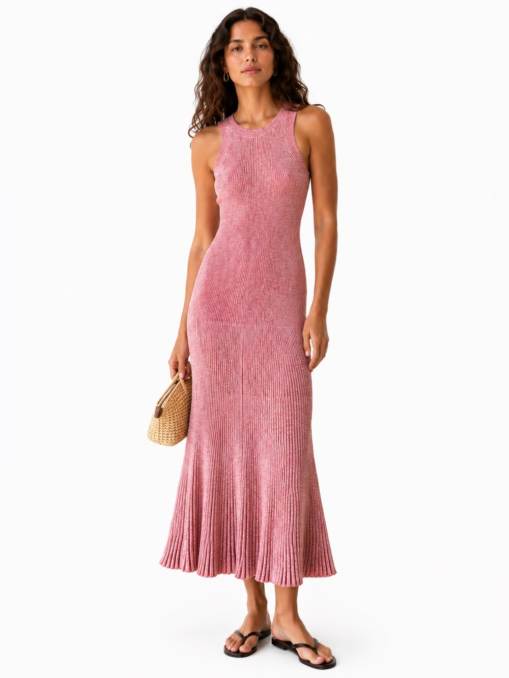 COS Pink Ribbed Knit Sleeveless Midi Dress
